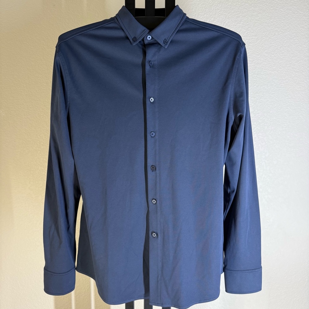 Vince Camuto Pima Cotton Long Sleeve Dress Shirt Navy Blue Size Large
